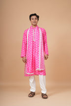 Gulabi Bandhej Kurta Set