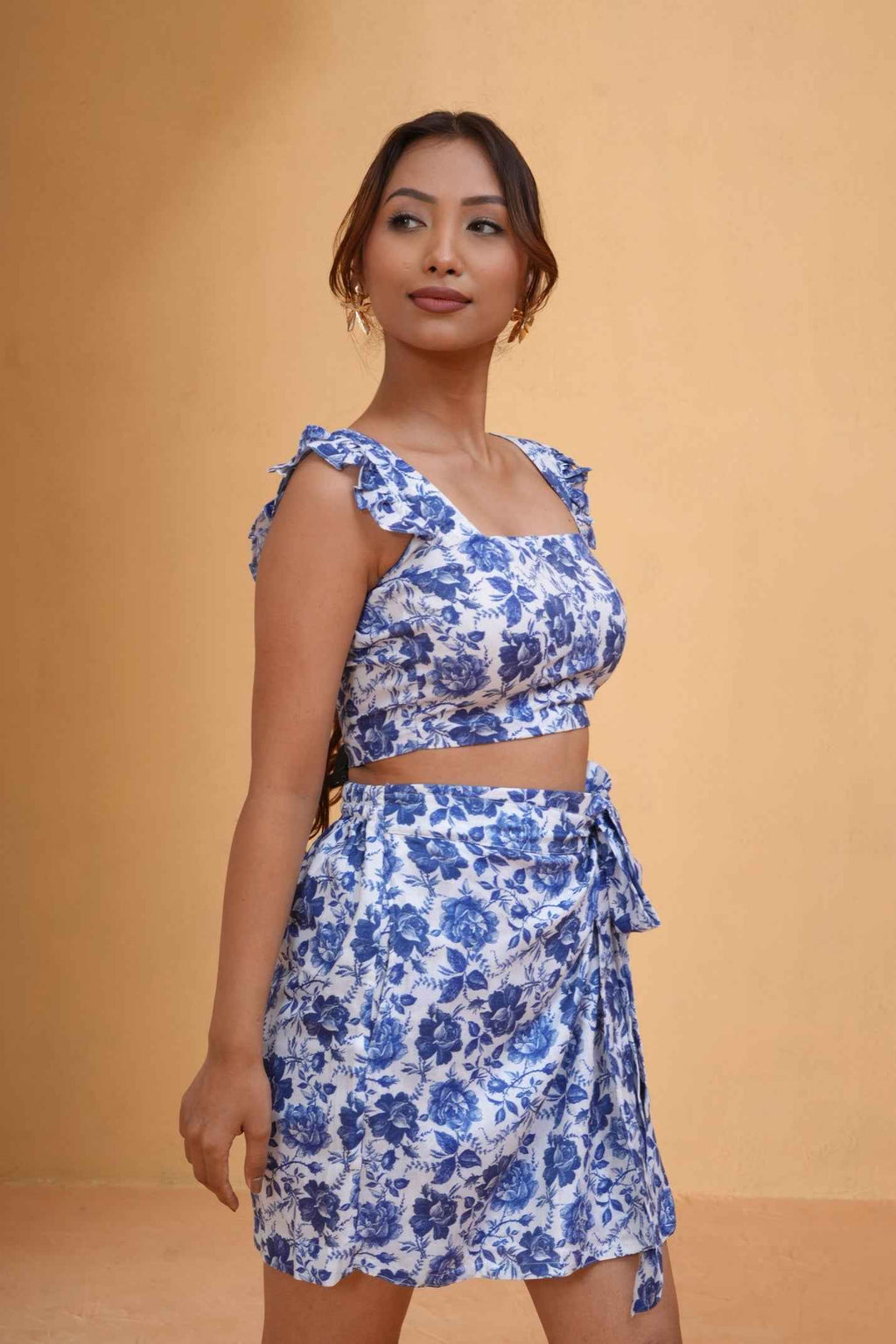 Blue Botanica Top With Wrap Style Skirt