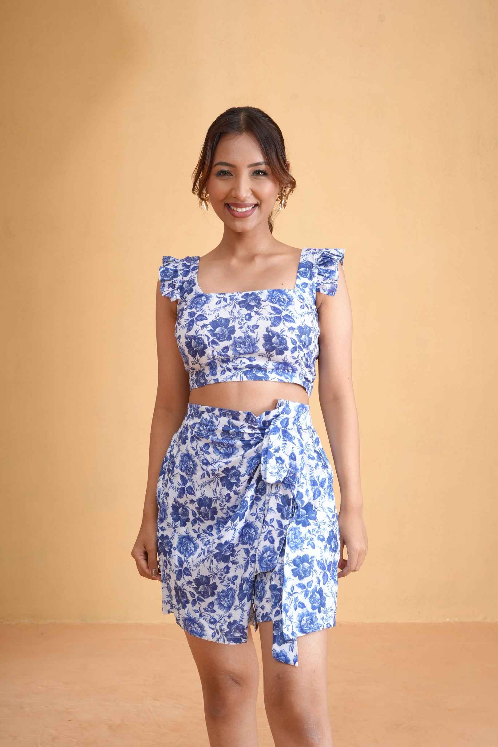 Blue Botanica Top With Wrap Style Skirt
