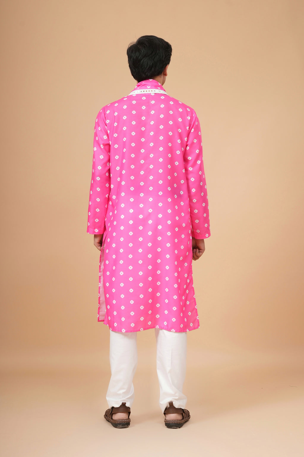 Gulabi Bandhej Kurta Set