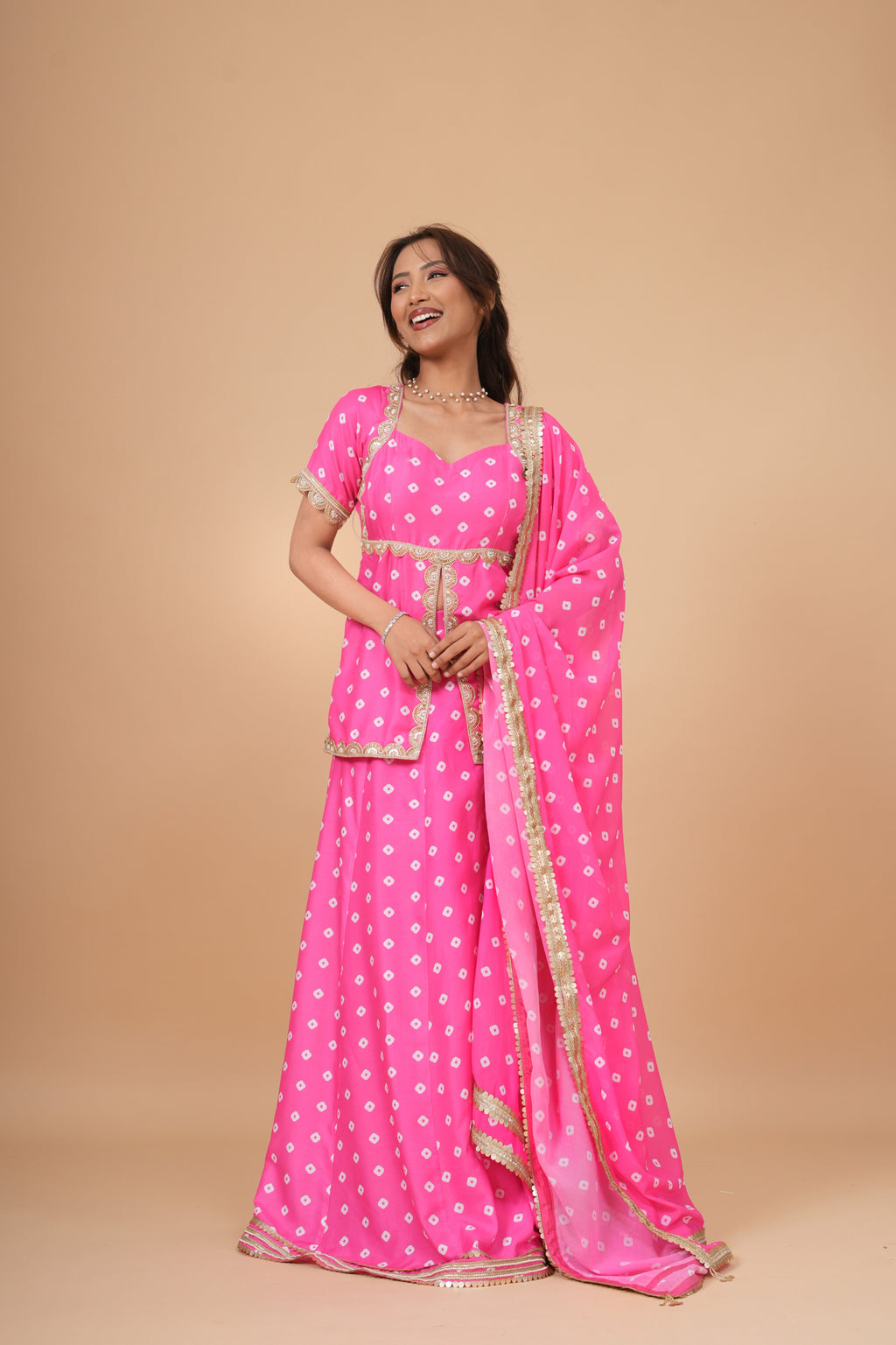 Gulabi Bandhej Skirt Set