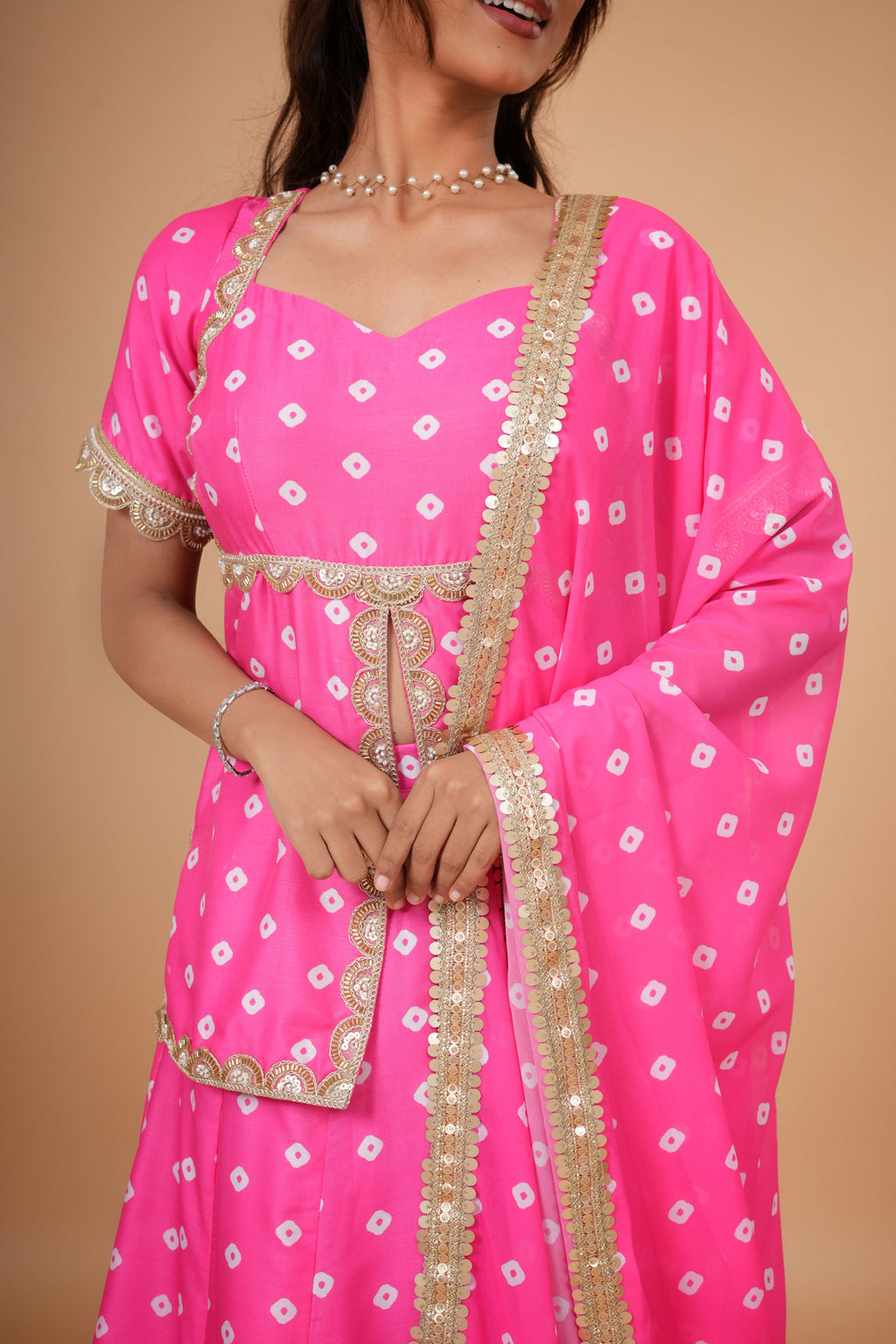 Gulabi Bandhej Skirt Set
