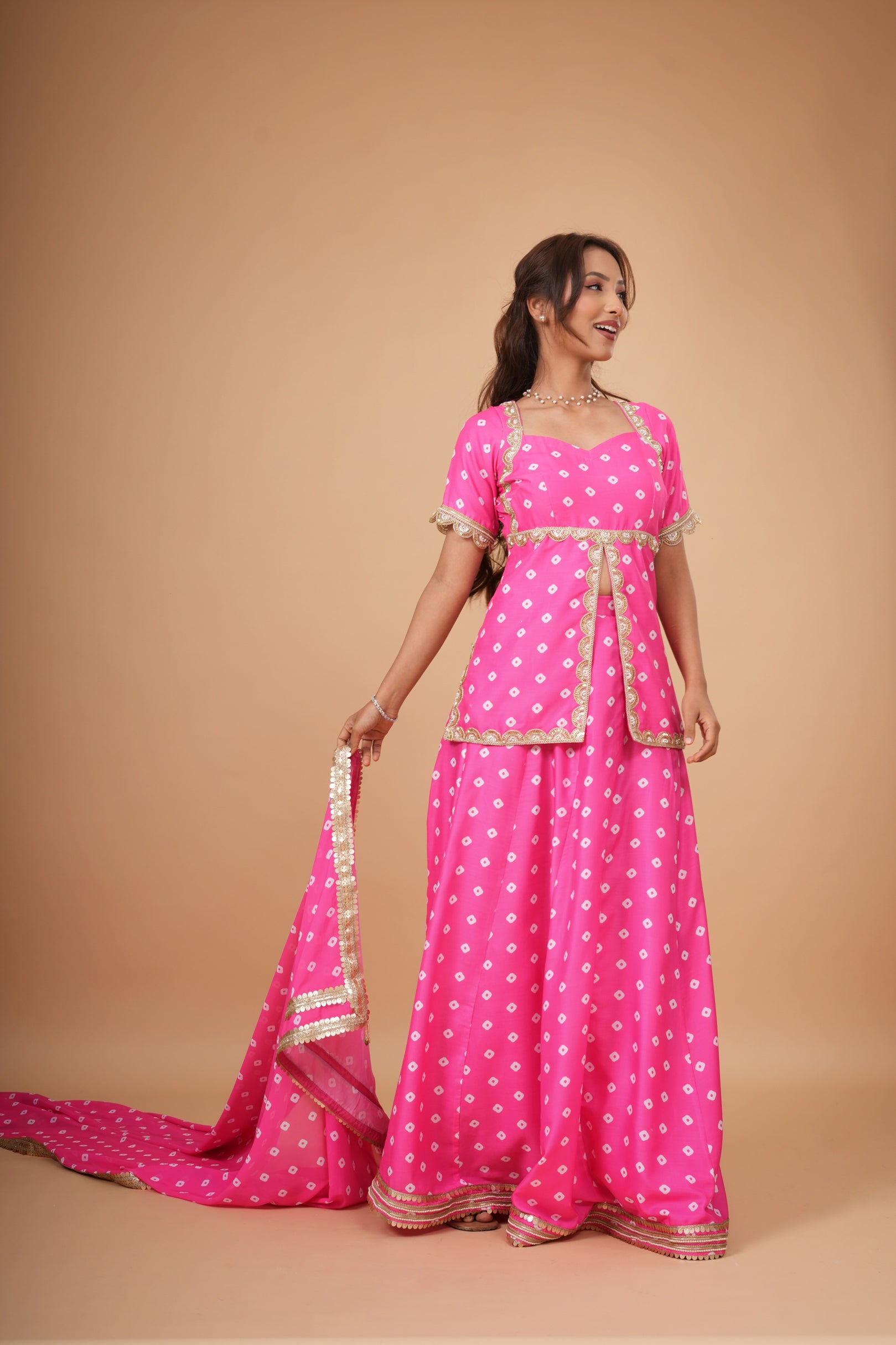 Gulabi Bandhej Skirt Set