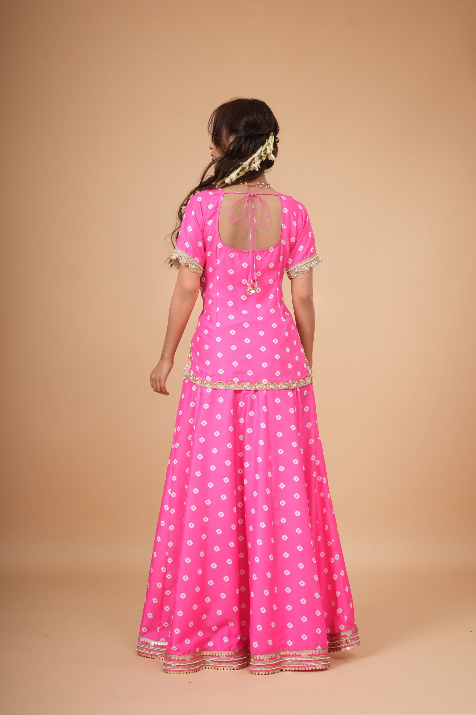 Gulabi Bandhej Skirt Set