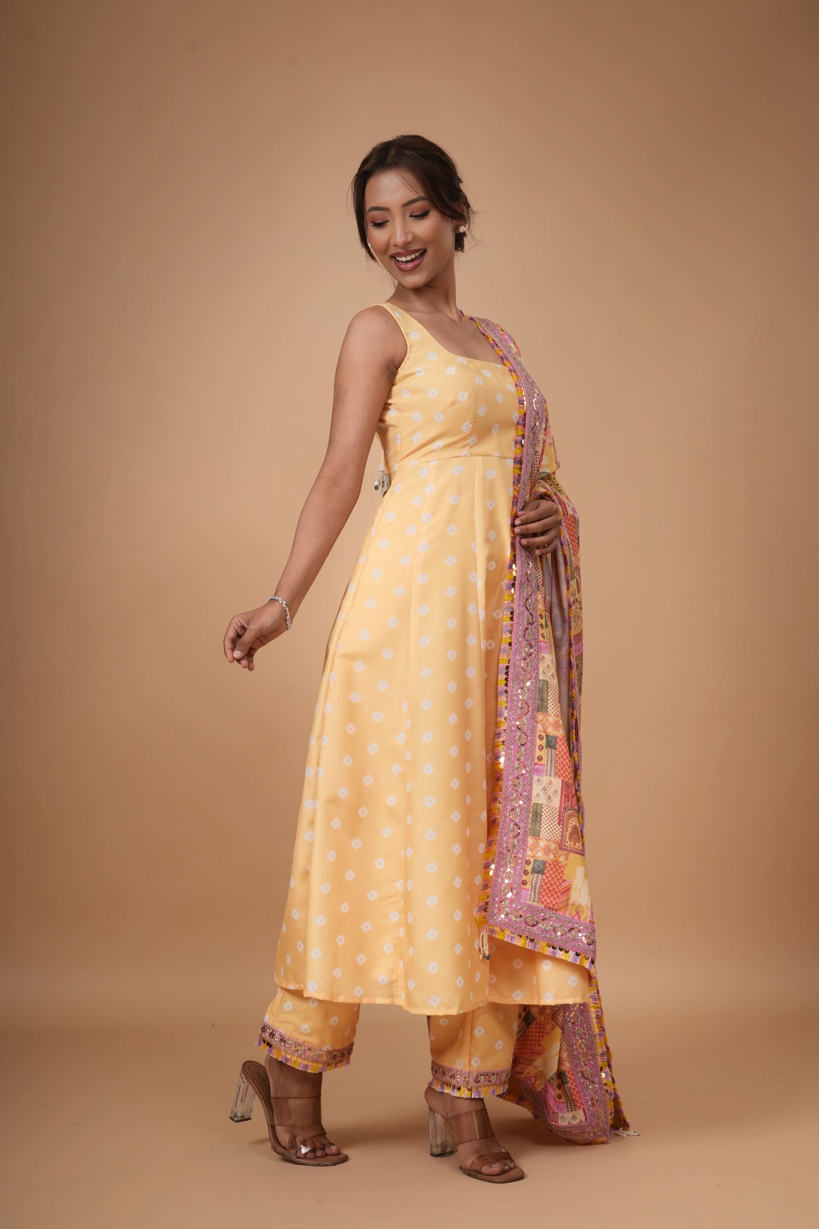 Swarn Bandhej Anarkali Set