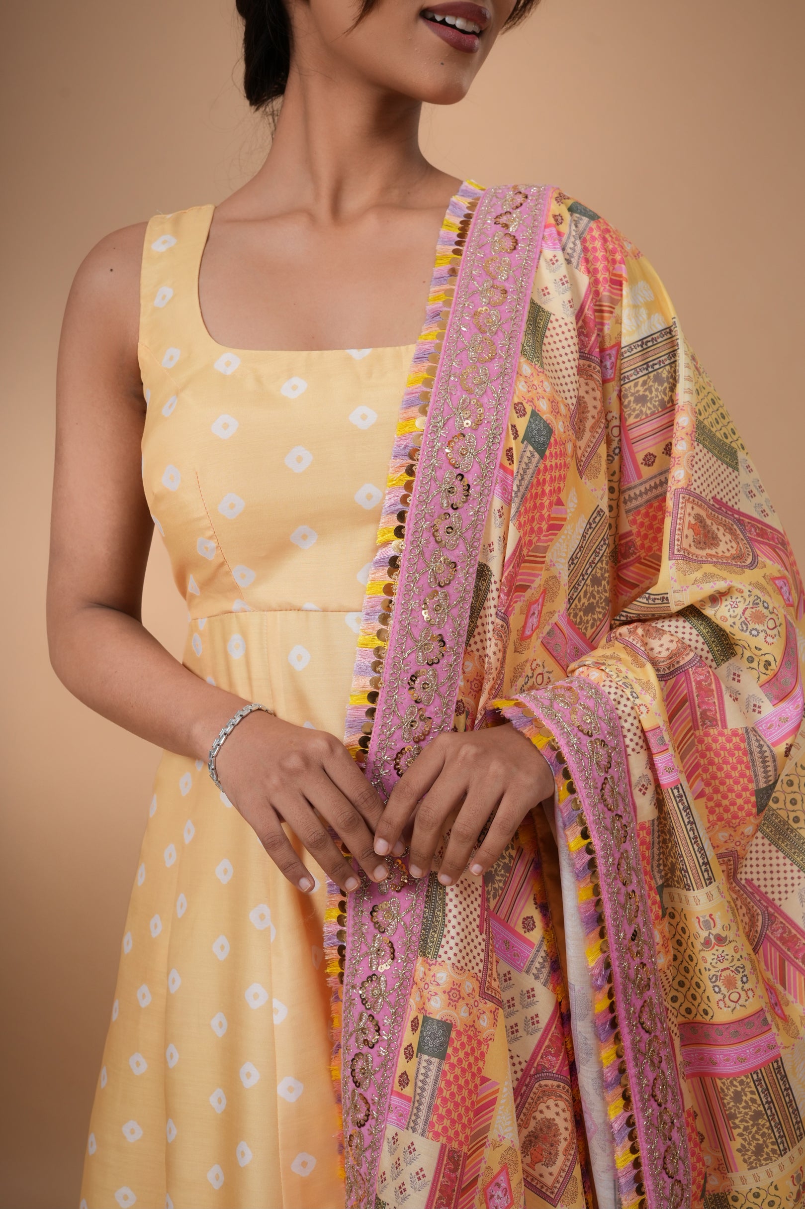 Swarn Bandhej Anarkali Set