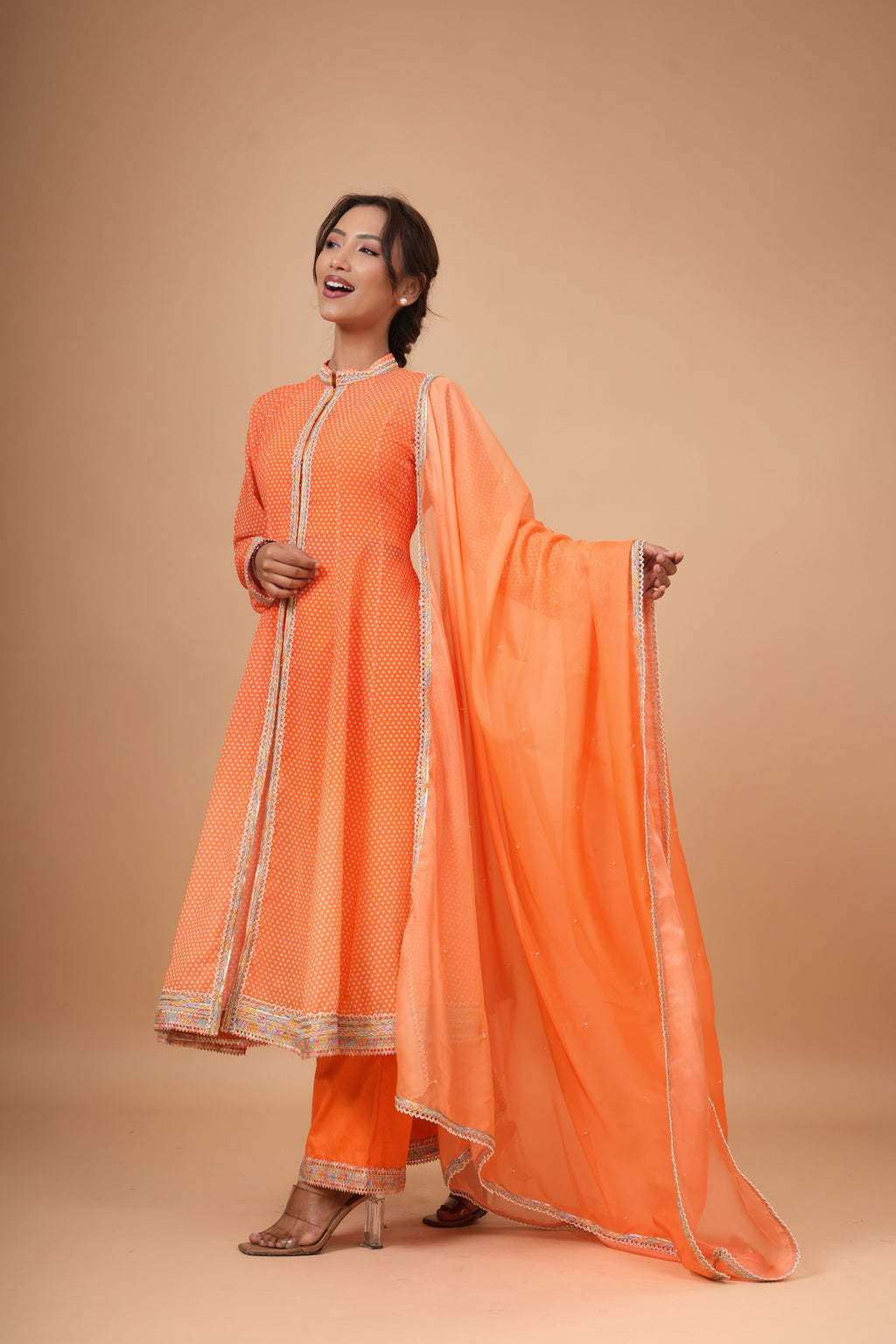 Kesari Bandhej Anarkali Set