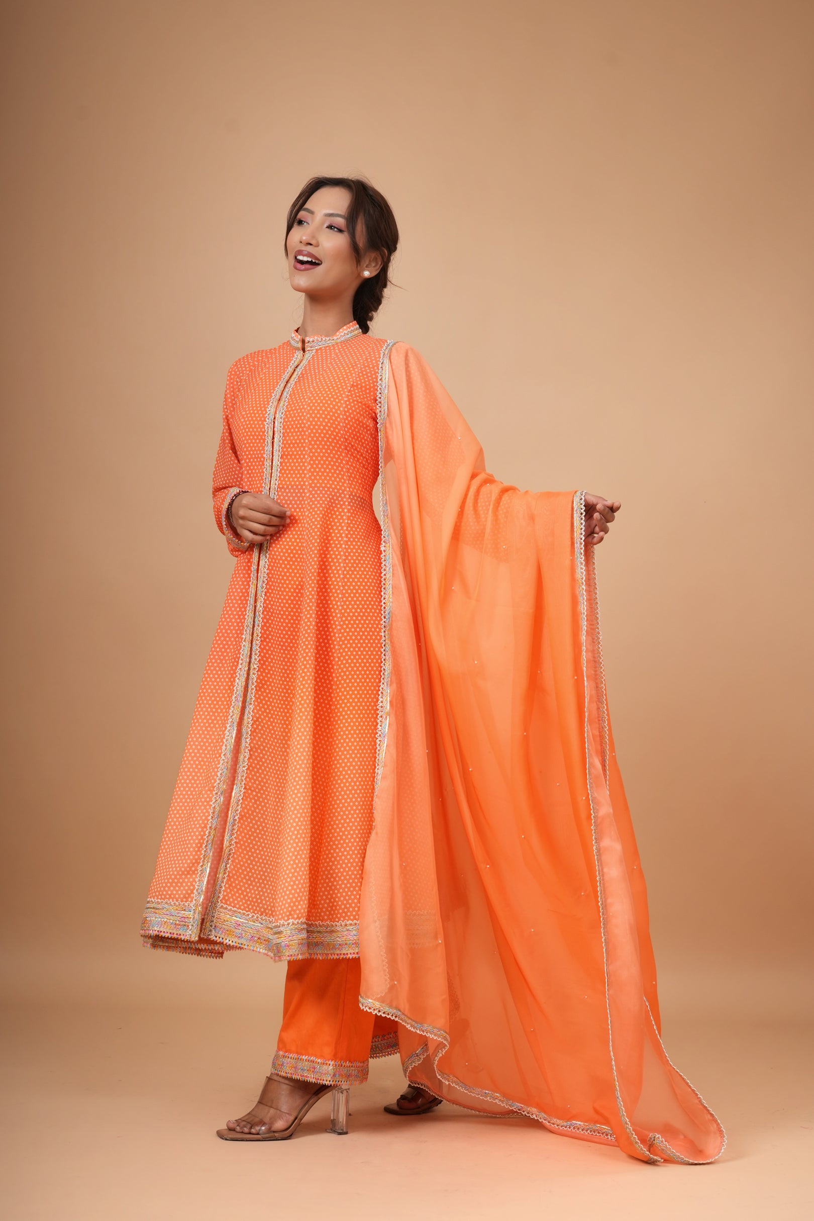 Kesari Bandhej Anarkali Set