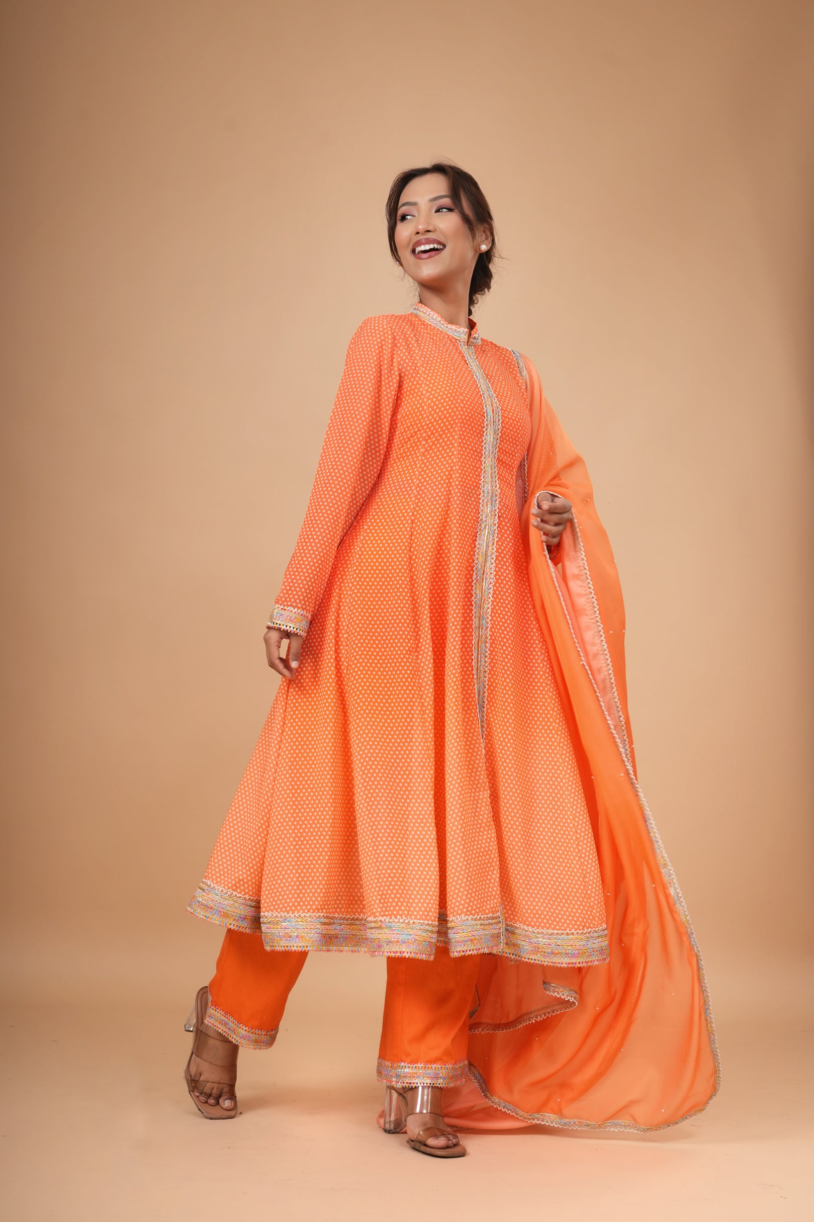 Kesari Bandhej Anarkali Set